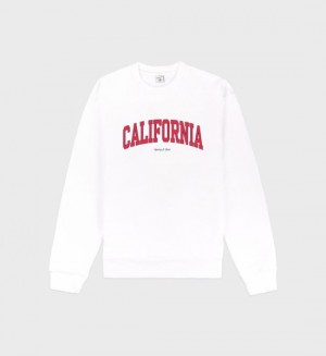 Men's Sporty And Rich California Crewneck Sweatshirts White / Light Red / Navy | 02WfH1r3kqk