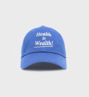 Men's Sporty And Rich Health Is Wealth Hats Blue | C6ovCklOpZ2