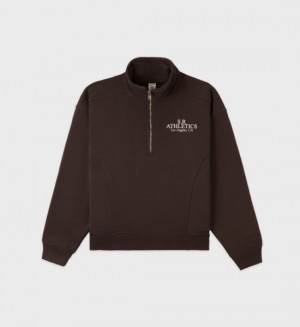 Men's Sporty And Rich SR Athletics Quarter Zip Sweatshirts Chocolate / Cream | nTGHwya9mUA