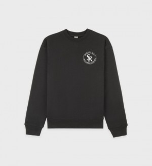 Men's Sporty And Rich S&R Crewneck Sweatshirts Black | b1vwtHVeRC8