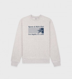 Men's Sporty And Rich Starter Crewneck Sweatshirts Grey / Navy | poxIRbVutQW