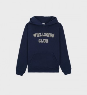 Men's Sporty And Rich Wellness Club Flocked Hoodie Navy | TtCHSJtpMQe