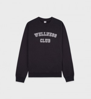 Men's Sporty And Rich Wellness Club Flocked Crewneck Sweatshirts Black / White | M1dFDRrwAV6