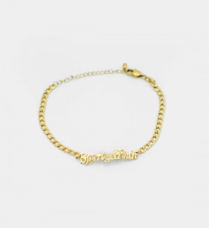 Women's Sporty And Rich Classic Logo Curb Chain Anklet Jewelry Gold | 3gu35YzIRwx