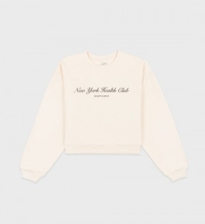 Women's Sporty And Rich NY Health Club Cropped Crewneck Sweatshirts Cream / Black | pWc51Y4IAbq