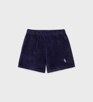 Women's Sporty And Rich SRC Velour Shorts Navy / White | MBLF7zSL9zP