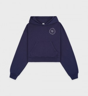 Women's Sporty And Rich SRHWC Cropped Hoodie Navy / White | 7JgetBovrxV