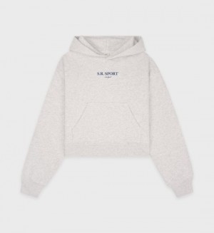 Women's Sporty And Rich SR Sport Cropped Hoodie Grey / Navy | OwUx81BWGoD