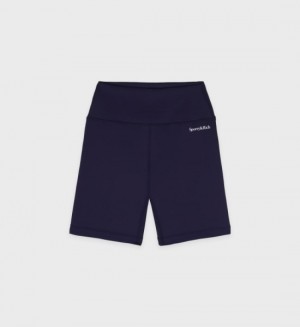 Women's Sporty And Rich Serif Logo Biker Shorts Navy | aLnxxclcHBO