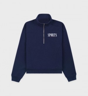 Women's Sporty And Rich Sports Quarter Zip Sweatshirts Navy / White | 82OkRYWBieg