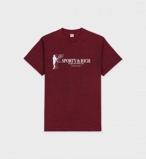 Women's Sporty And Rich Tennis Club T Shirts Burgundy / White | P1Jl9OIdxFS