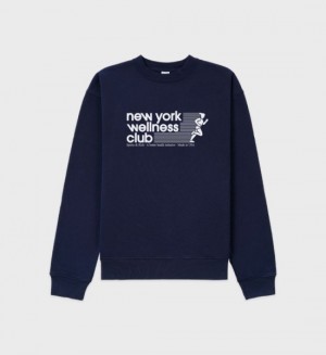 Women's Sporty And Rich USA Wellness Club Crewneck Sweatshirts Navy | w90O43B3HQG