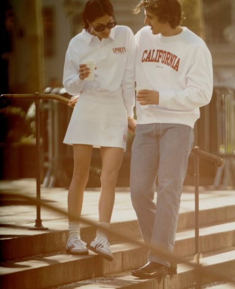 Men's Sporty And Rich California Crewneck Sweatshirts White / Light Red / Navy | 02WfH1r3kqk