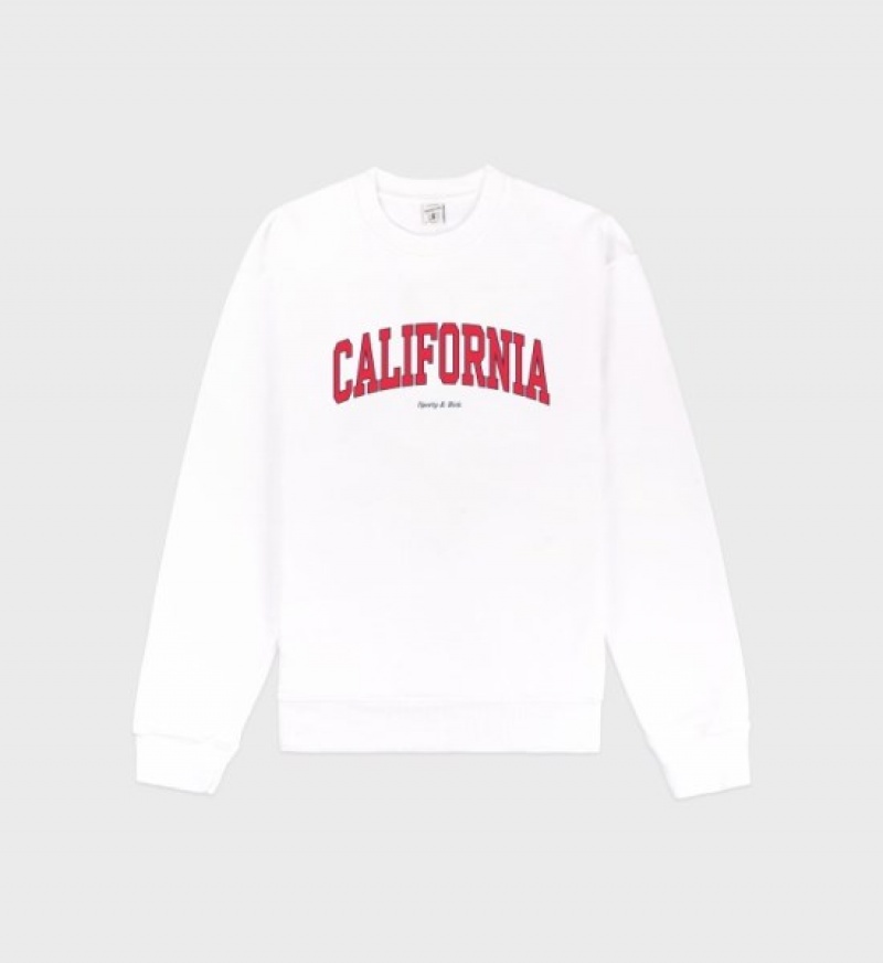 Men\'s Sporty And Rich California Crewneck Sweatshirts White / Light Red / Navy | 02WfH1r3kqk