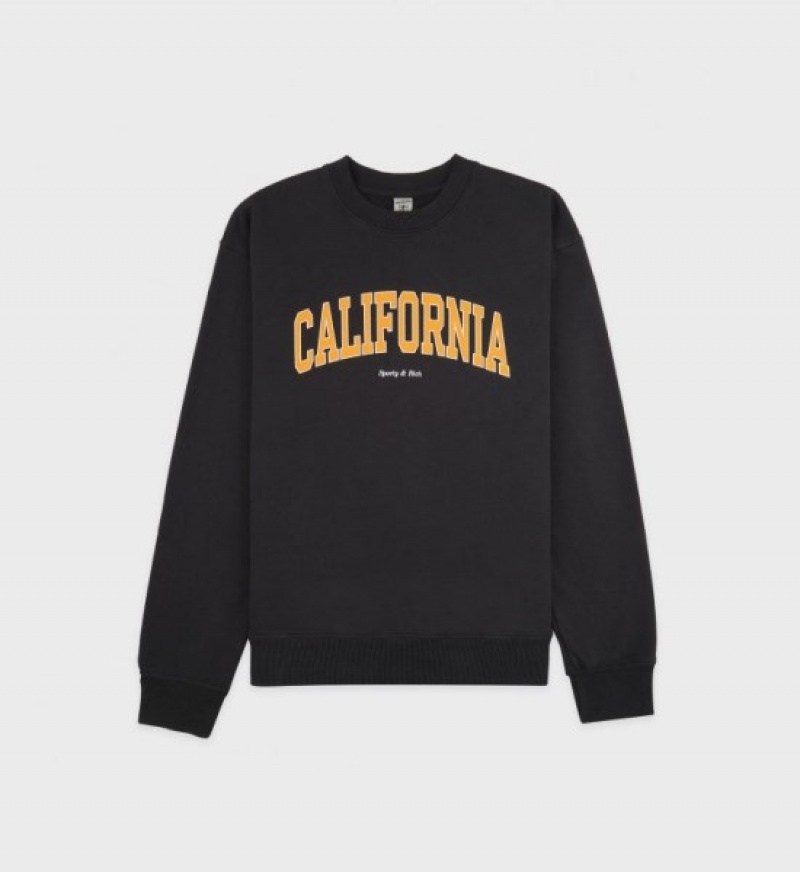 Men\'s Sporty And Rich California Crewneck Sweatshirts Black | kBYIBdP7sUf