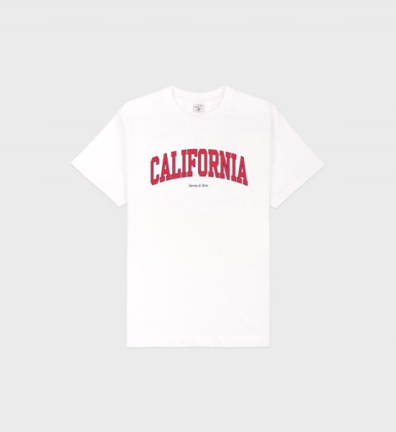 Men\'s Sporty And Rich California T Shirts White / Light Red / Navy | 5u1ajYLGwTb