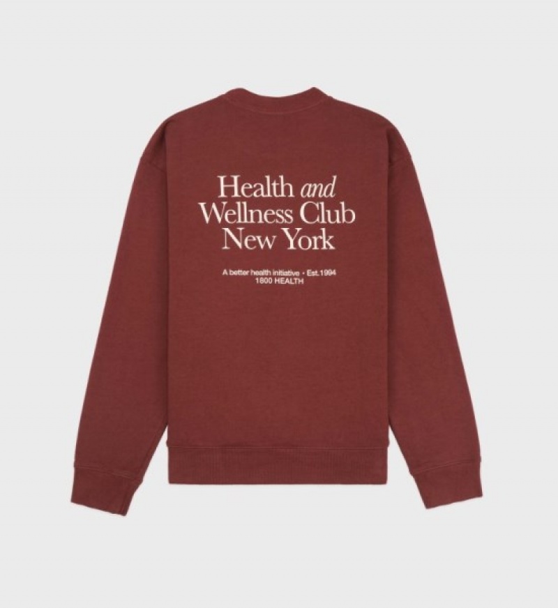 Men's Sporty And Rich HWCNY Crewneck Sweatshirts Burgundy / Cream | 4AaeSLLtLgM