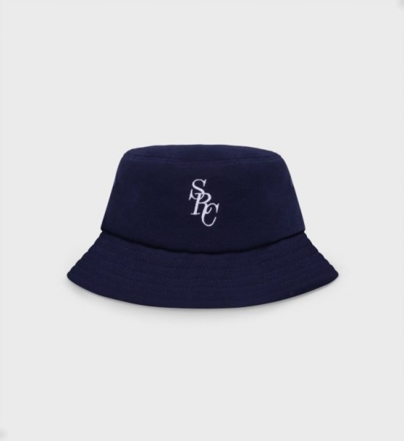 Men\'s Sporty And Rich SRC Pique Bucket Hats Navy / White | ZH2xtHes5l8