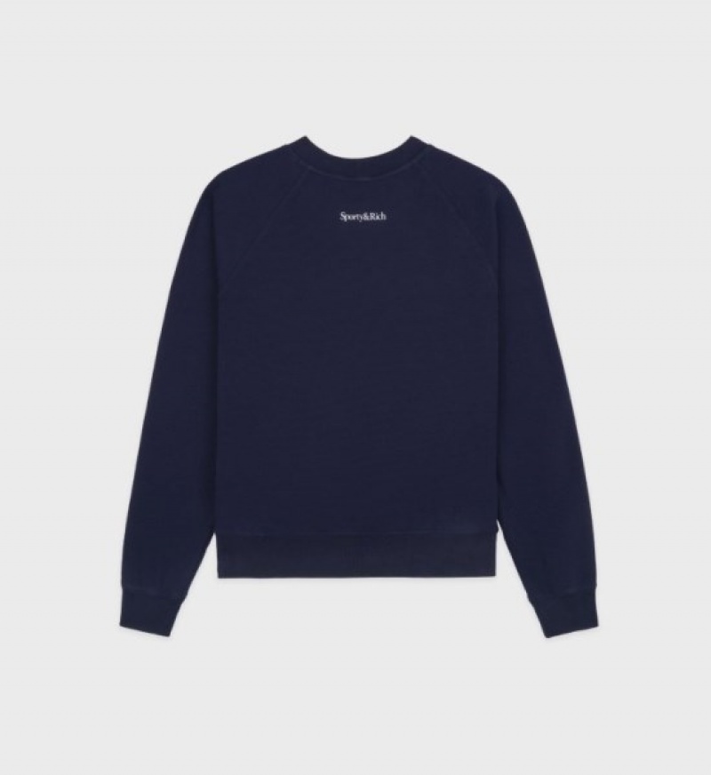 Men's Sporty And Rich Wellness Club Soft Crewneck Sweatshirts Navy | 3m77ro3MJyB