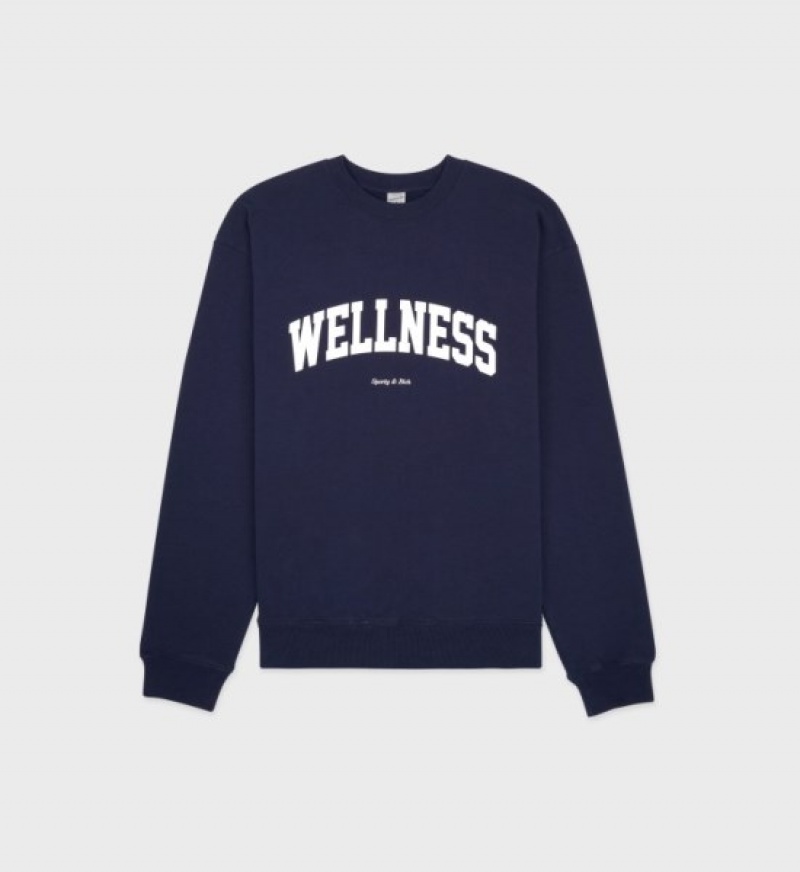 Men\'s Sporty And Rich Wellness Ivy Crewneck Sweatshirts Navy | vf5QCKpLN29