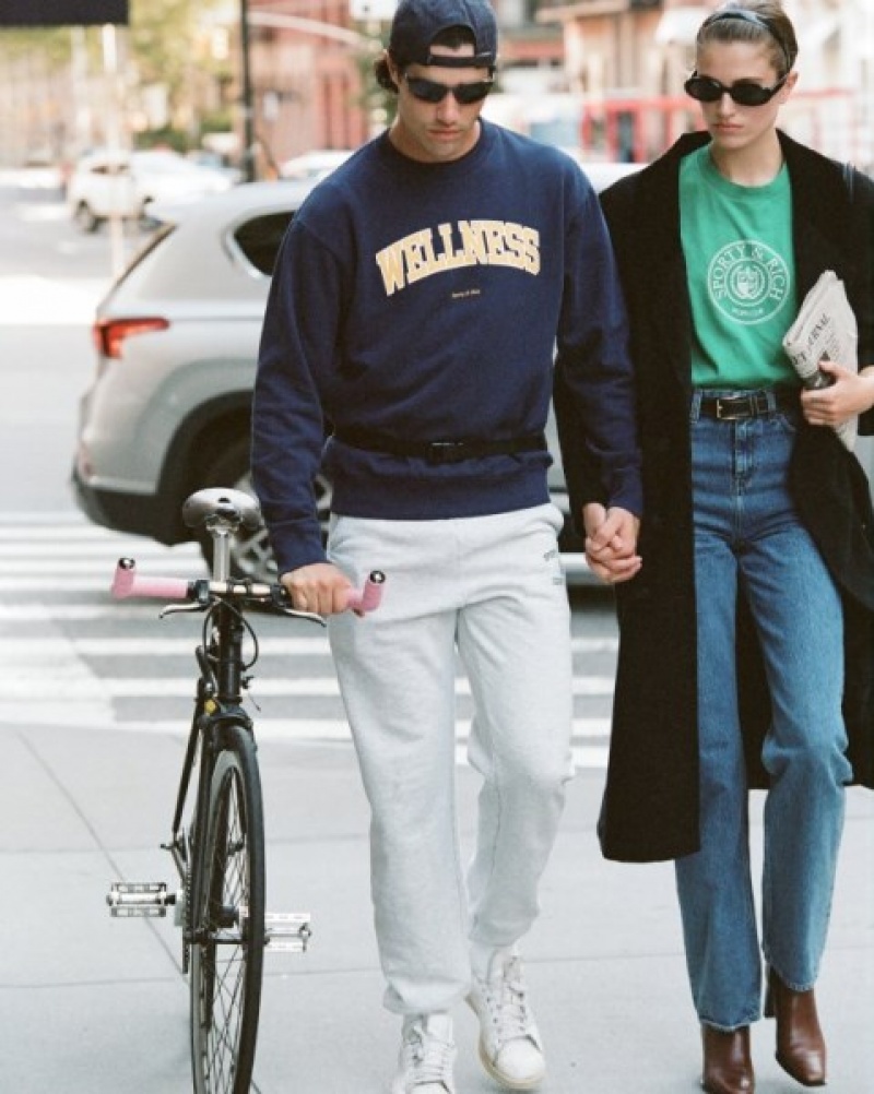 Men's Sporty And Rich Wellness Ivy Crewneck Sweatshirts Navy / Gold | 520QQyJOv4Y