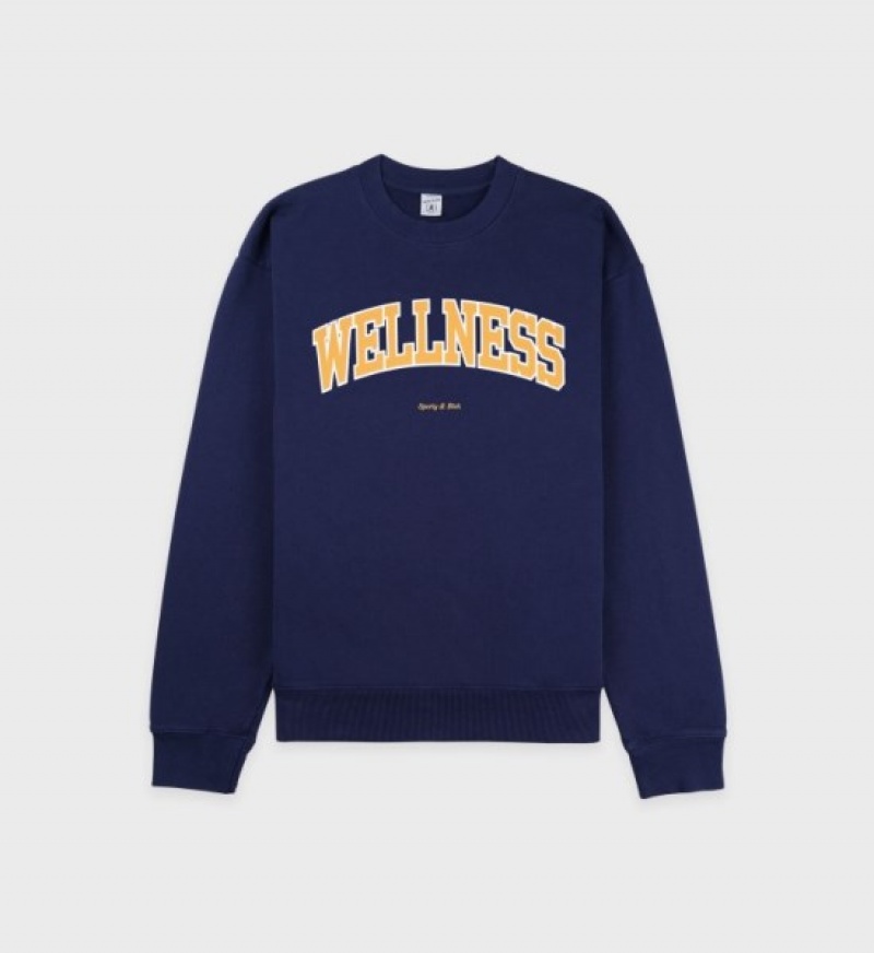 Men\'s Sporty And Rich Wellness Ivy Crewneck Sweatshirts Navy / Gold | 520QQyJOv4Y