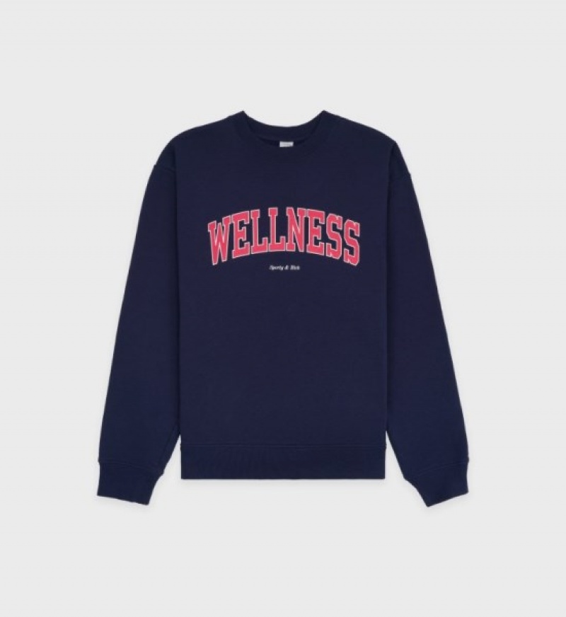 Men\'s Sporty And Rich Wellness Ivy Crewneck Sweatshirts Navy | nOaayKVr0tY