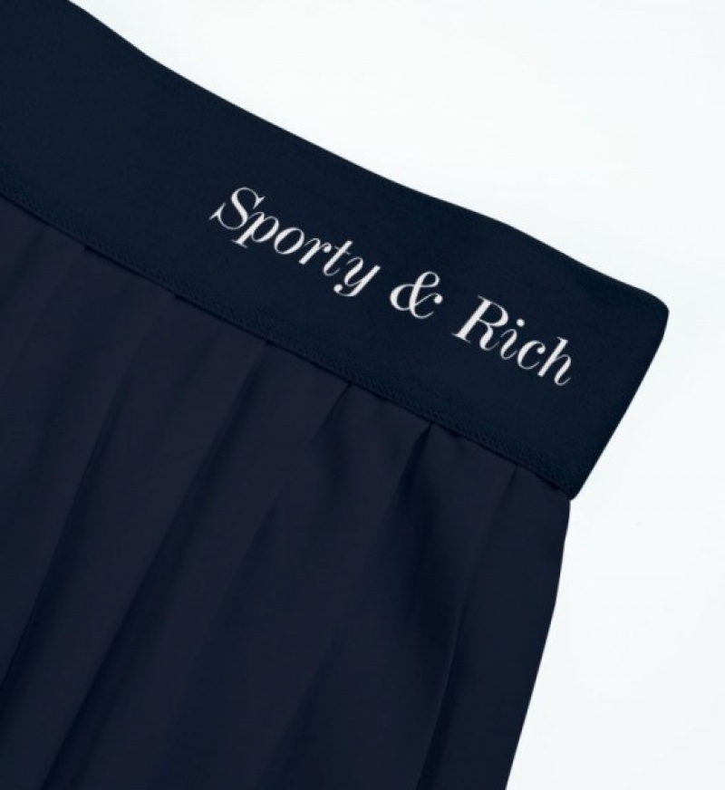 Women's Sporty And Rich Classic Logo Pleated Skirt Navy | uIUDYjriJQE