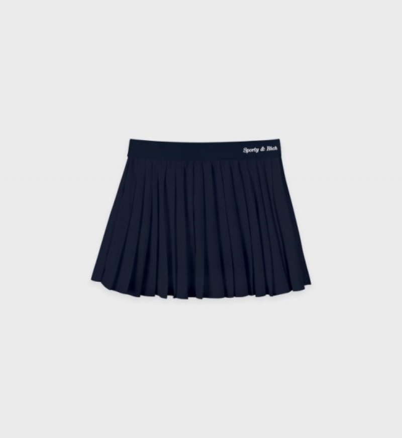 Women\'s Sporty And Rich Classic Logo Pleated Skirt Navy | uIUDYjriJQE