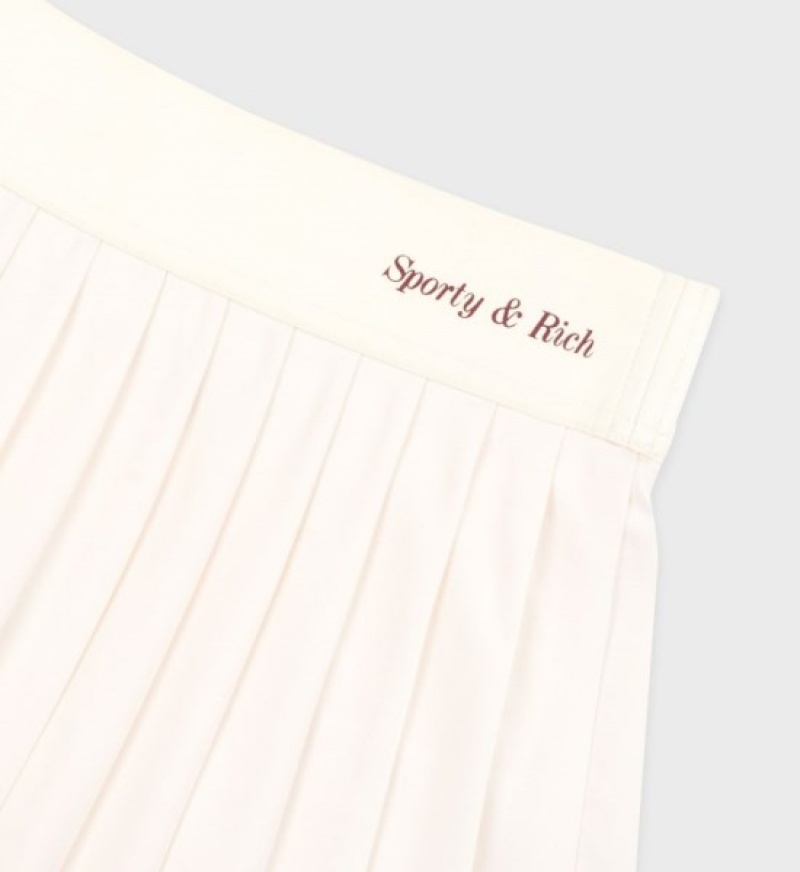 Women's Sporty And Rich Classic Logo Pleated Skirt White / Burgundy | 4sxZo97nsIO