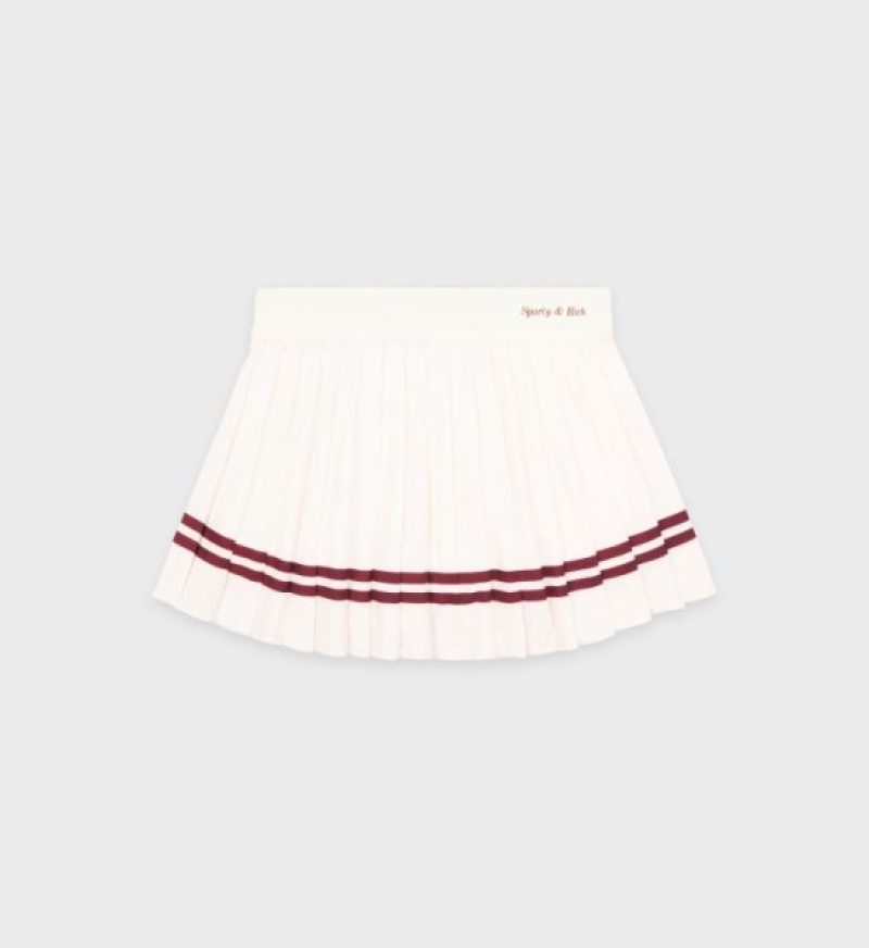 Women\'s Sporty And Rich Classic Logo Pleated Skirt White / Burgundy | 4sxZo97nsIO