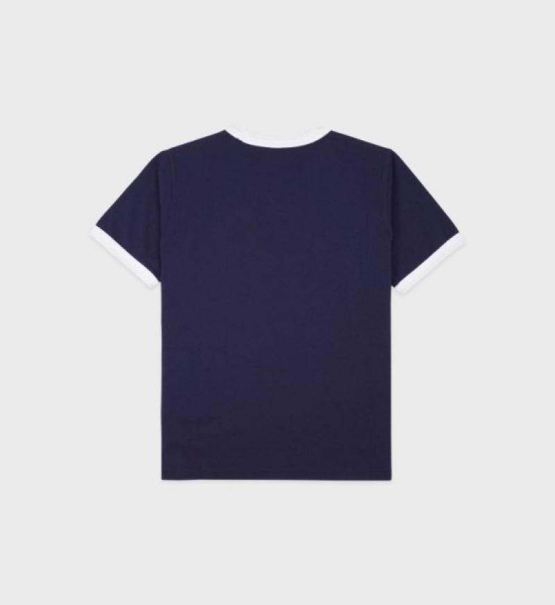 Women's Sporty And Rich Emblem Ringer Tee T Shirts Navy | ZD1k40eOJhd