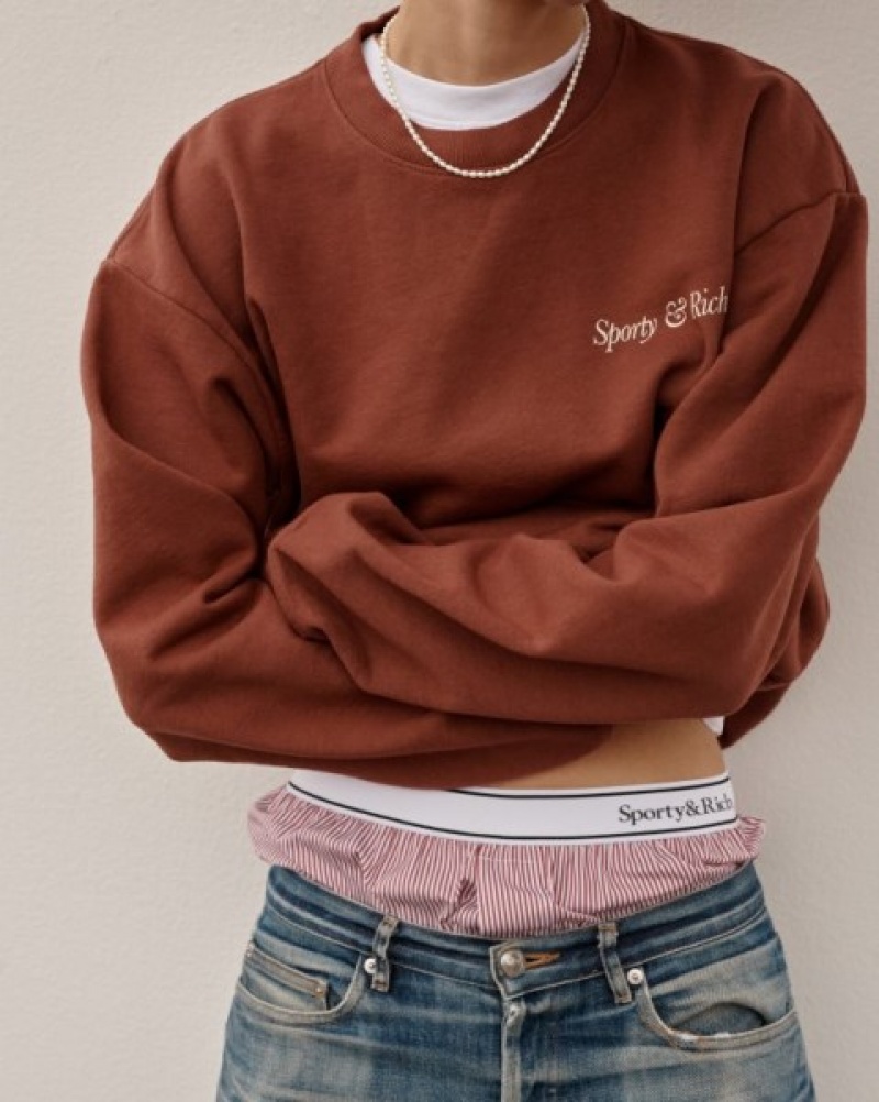 Women's Sporty And Rich HWCNY Crewneck Sweatshirts Burgundy / Cream | DRhcQUuXQfi