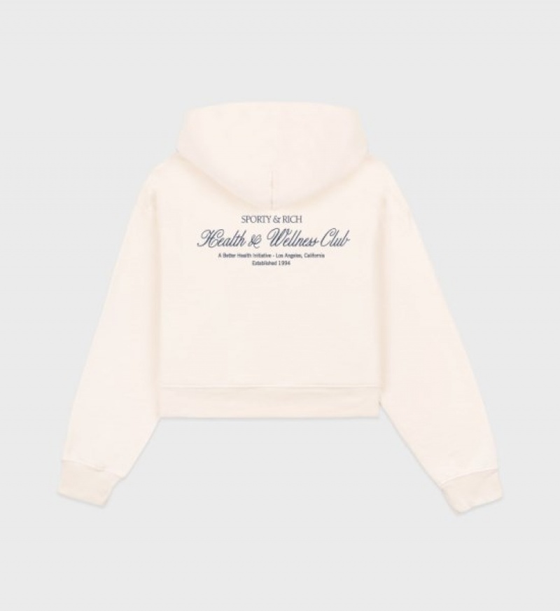 Women's Sporty And Rich H&W Club Cropped Hoodie Cream / Navy | ZN6OOJIXw1q