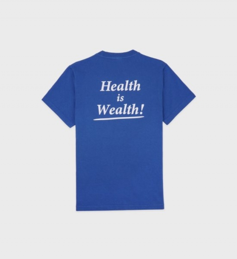 Women's Sporty And Rich Health Is Wealth T Shirts Blue | 276haJSbVlA