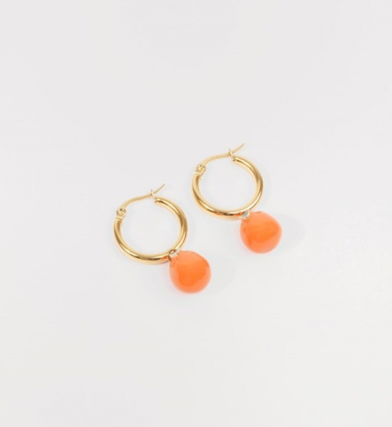 Women's Sporty And Rich Orange Pearl Drop Hoops Jewelry Orange | 7SzzDslh0gG