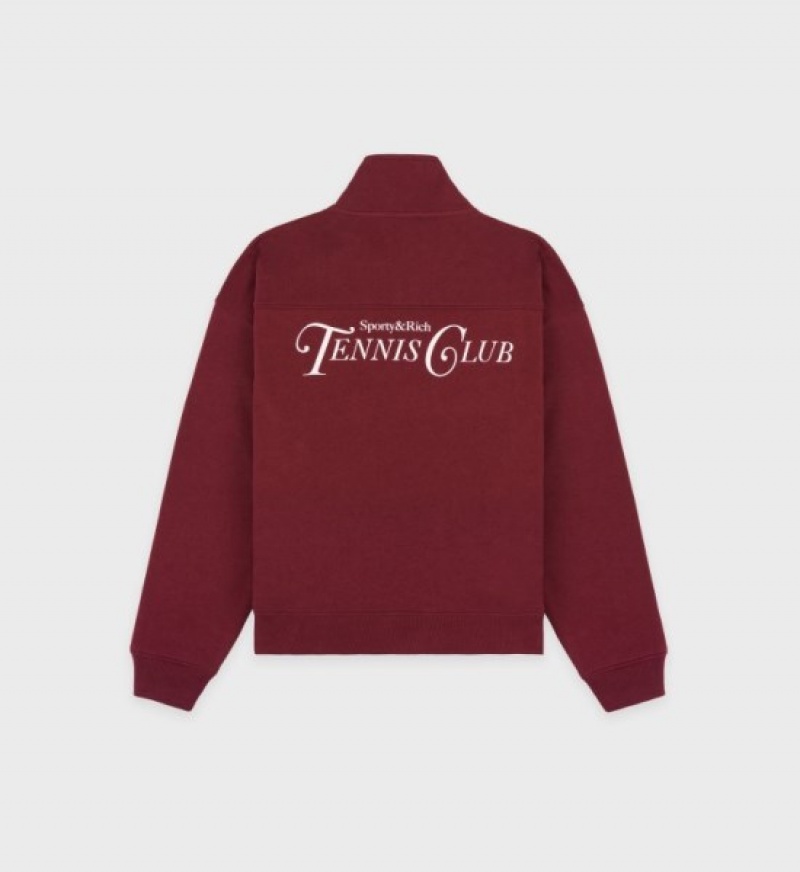 Women's Sporty And Rich Rizzoli Tennis Quarter Zip Sweatshirts Burgundy / White | JrUZvqJq0xa