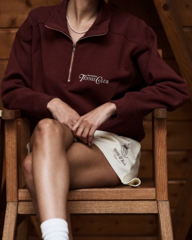 Women's Sporty And Rich Rizzoli Tennis Quarter Zip Sweatshirts Burgundy / White | JrUZvqJq0xa