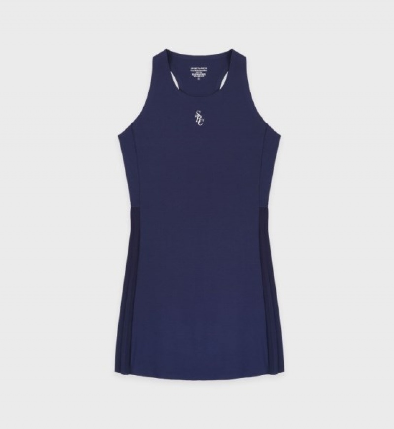 Women\'s Sporty And Rich SRC Tennis Dress Navy / White | qR0pukqRM6e