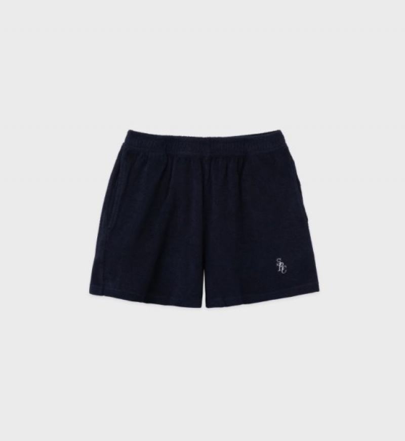 Women\'s Sporty And Rich SRC Terry Shorts Navy | BVHGXtQ2rD6