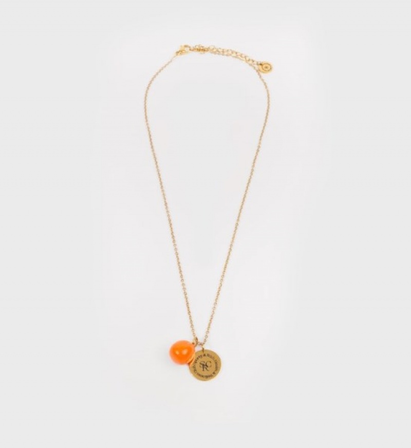 Women\'s Sporty And Rich SRHWC Orange Pearl Necklace Jewelry Gold | ZBVgv4IBqCO