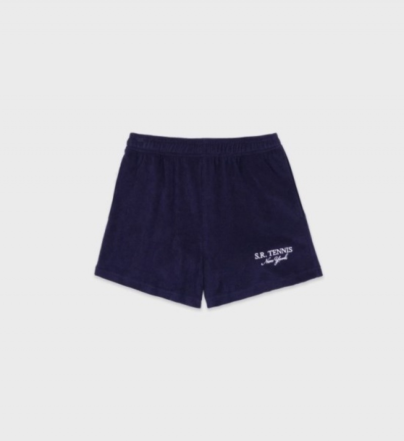 Women\'s Sporty And Rich SR Tennis Terry Shorts Navy | VUCybPRTbRP