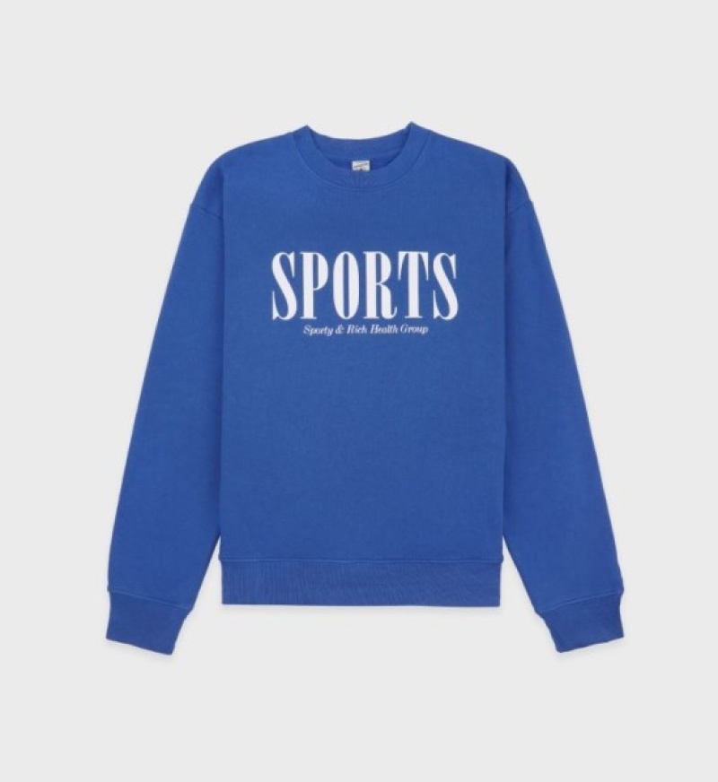 Women\'s Sporty And Rich Sports Crewneck Sweatshirts Blue | uDlpxElO9lB