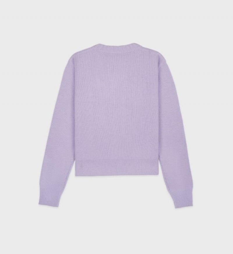 Women's Sporty And Rich Vendome Cashmere Crewneck Knitwear Purple / White | Uz5szB6p5uC