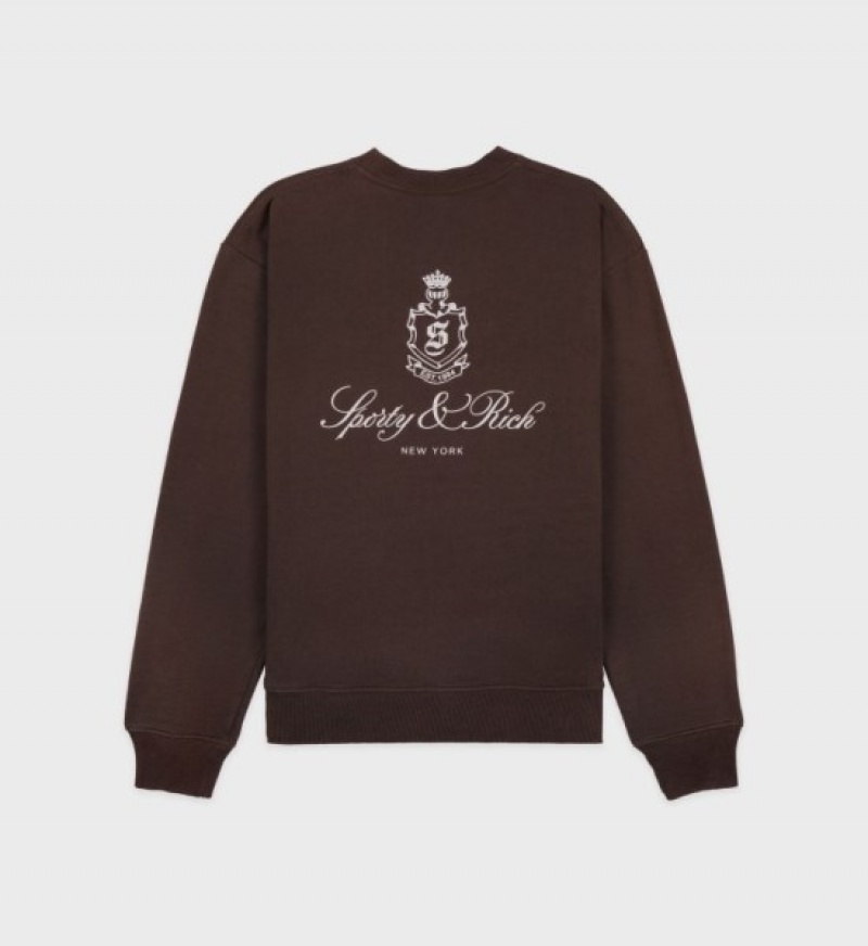 Women's Sporty And Rich Vendome Crewneck Sweatshirts Chocolate | om1i6ZUNIse