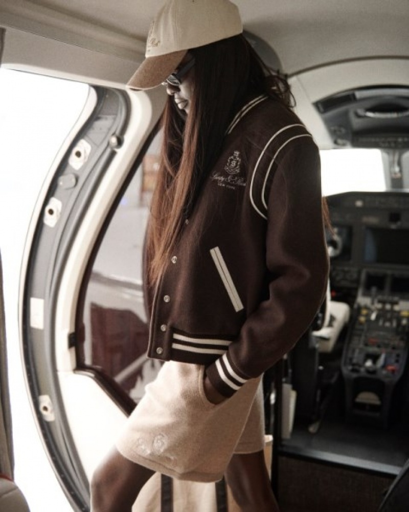 Women's Sporty And Rich Vendome Wool Varsity Jackets Cream | KahaI28CigU