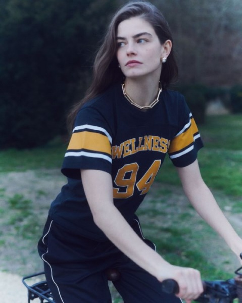 Women's Sporty And Rich Wellness 94 Rugby Tee T Shirts Black | 8405hNaizlW