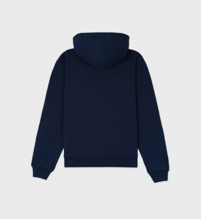 Women's Sporty And Rich Wellness Club Flocked Hoodie Navy | NH3o75l0nsr