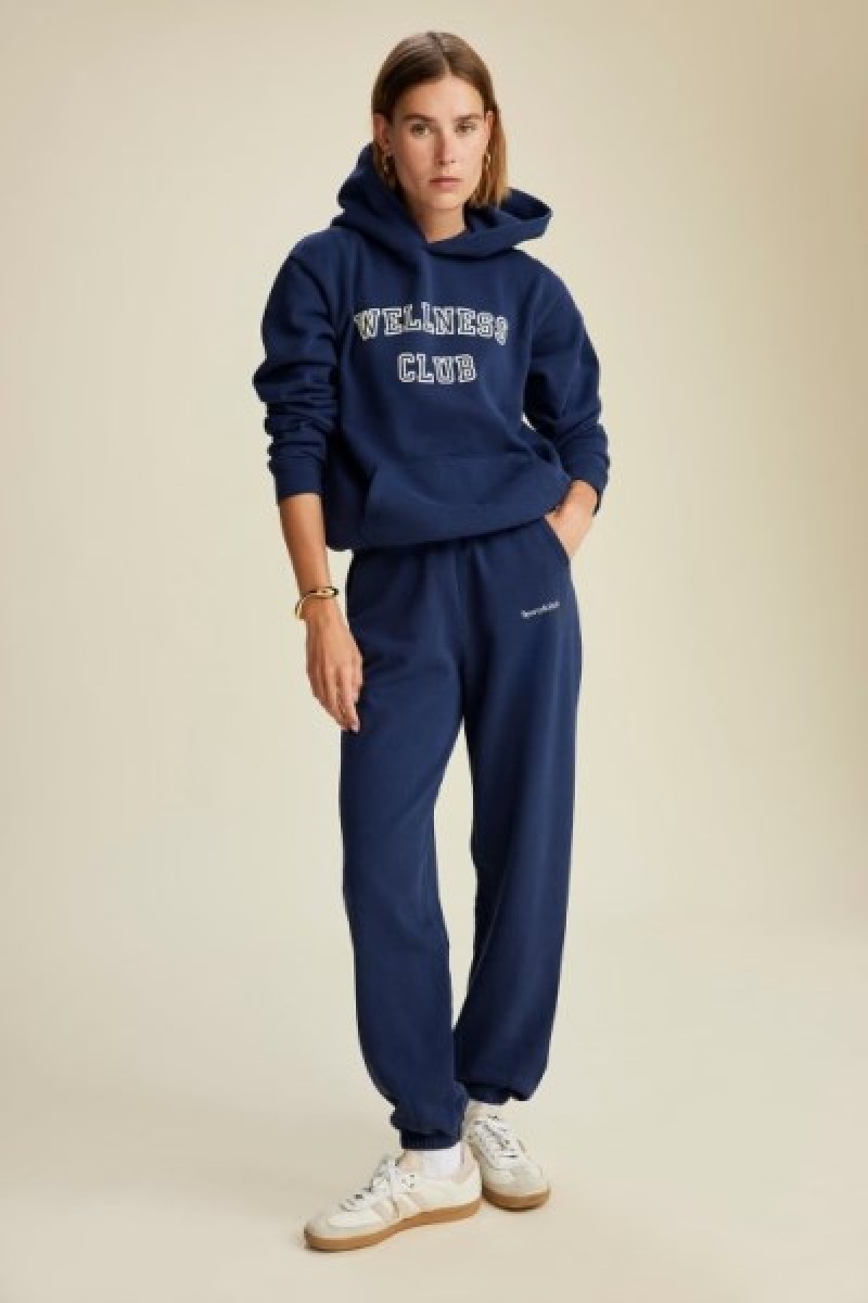 Women's Sporty And Rich Wellness Club Flocked Hoodie Navy | NH3o75l0nsr