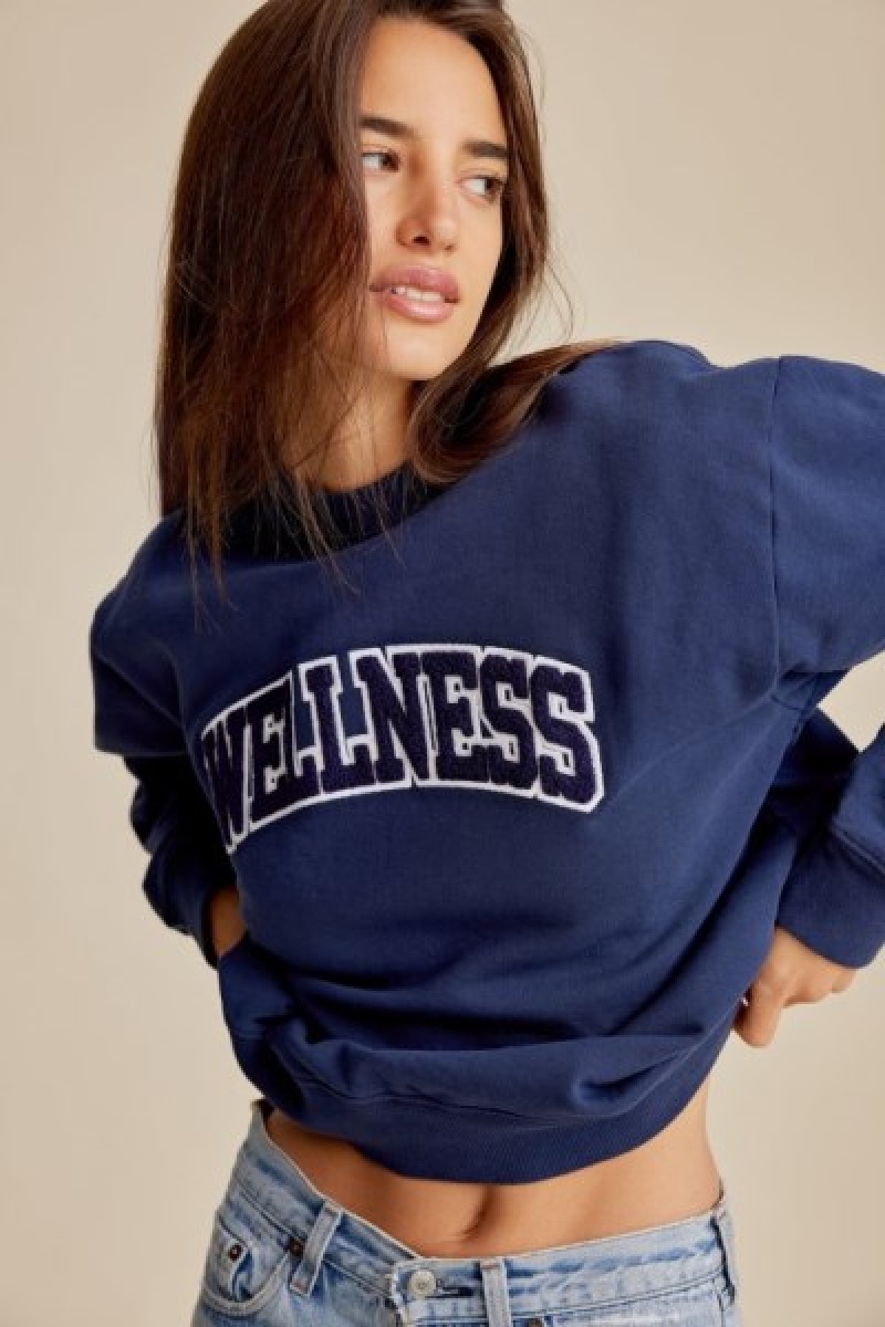 Women's Sporty And Rich Wellness Ivy Bouclé Crewneck Sweatshirts Navy | Iids15D9B40